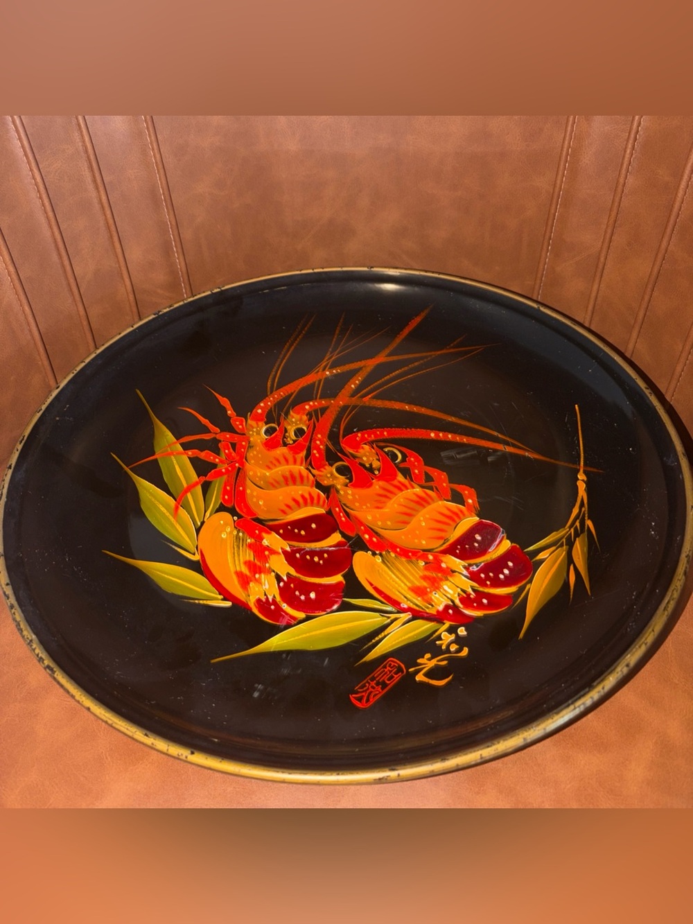 Japan Large Serving Tray Vintage lobster hand painted nautical beach house